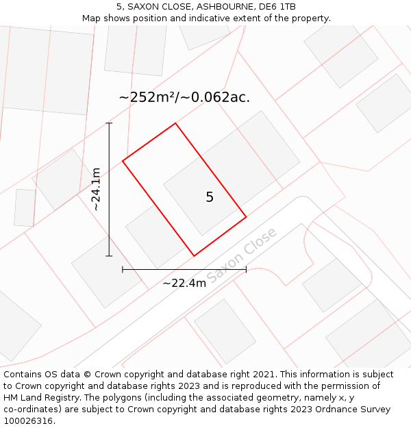 5, SAXON CLOSE, ASHBOURNE, DE6 1TB: Plot and title map