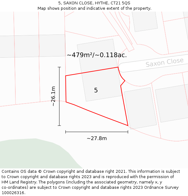 5, SAXON CLOSE, HYTHE, CT21 5QS: Plot and title map