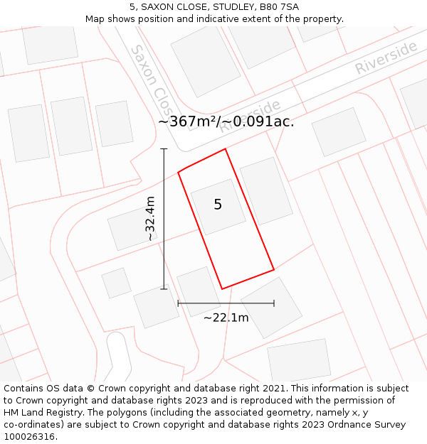 5, SAXON CLOSE, STUDLEY, B80 7SA: Plot and title map