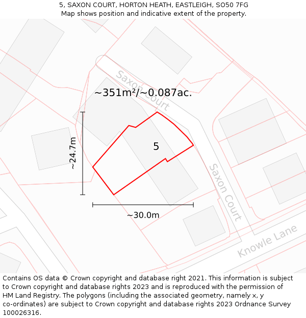 5, SAXON COURT, HORTON HEATH, EASTLEIGH, SO50 7FG: Plot and title map