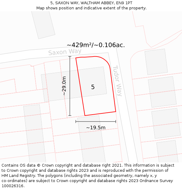 5, SAXON WAY, WALTHAM ABBEY, EN9 1PT: Plot and title map