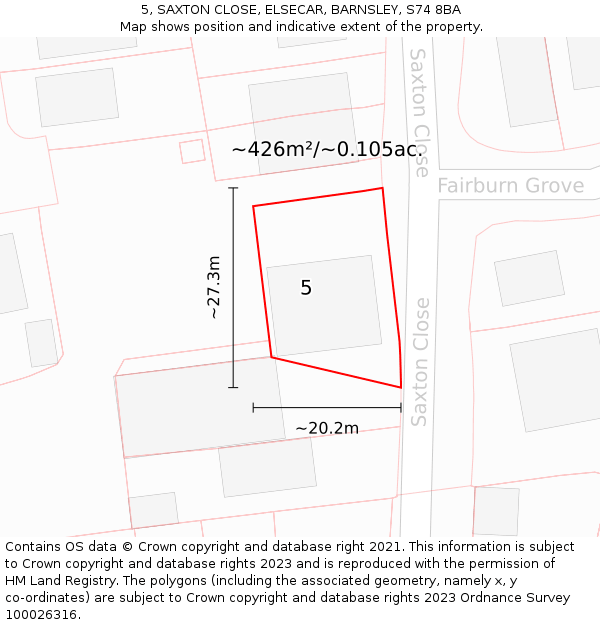 5, SAXTON CLOSE, ELSECAR, BARNSLEY, S74 8BA: Plot and title map