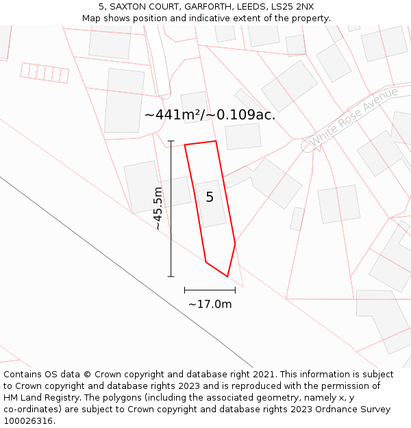 5, SAXTON COURT, GARFORTH, LEEDS, LS25 2NX: Plot and title map