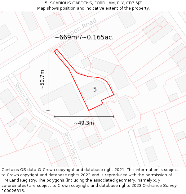 5, SCABIOUS GARDENS, FORDHAM, ELY, CB7 5JZ: Plot and title map