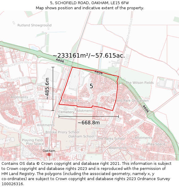5, SCHOFIELD ROAD, OAKHAM, LE15 6FW: Plot and title map
