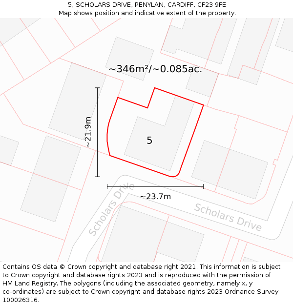 5, SCHOLARS DRIVE, PENYLAN, CARDIFF, CF23 9FE: Plot and title map