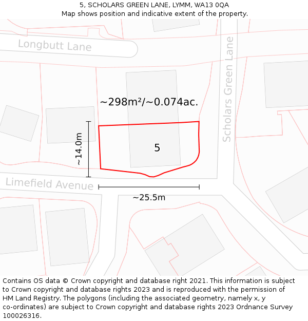 5, SCHOLARS GREEN LANE, LYMM, WA13 0QA: Plot and title map