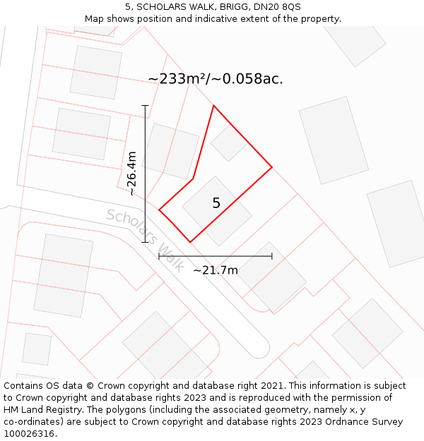 5, SCHOLARS WALK, BRIGG, DN20 8QS: Plot and title map