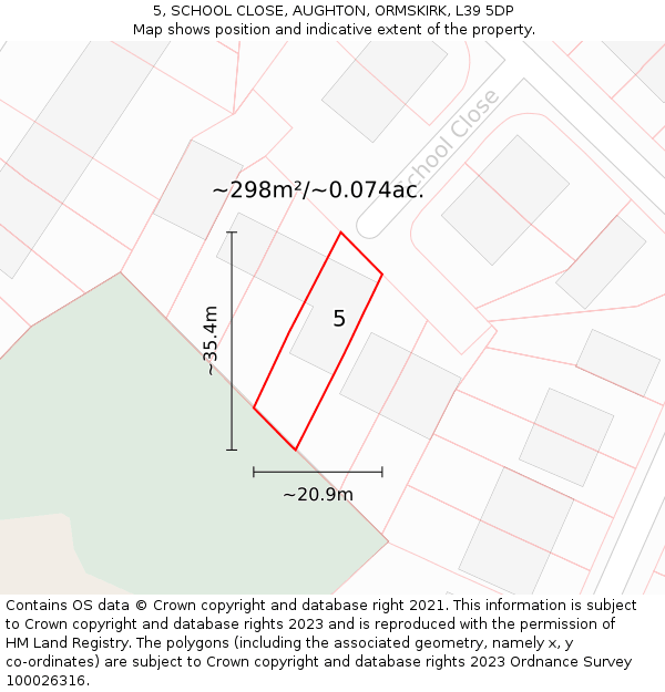 5, SCHOOL CLOSE, AUGHTON, ORMSKIRK, L39 5DP: Plot and title map