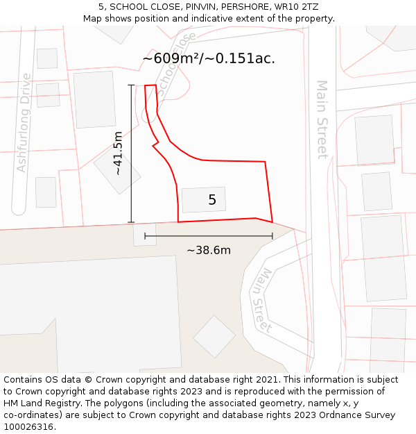 5, SCHOOL CLOSE, PINVIN, PERSHORE, WR10 2TZ: Plot and title map