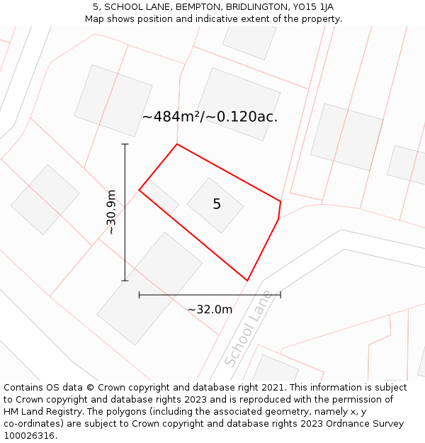 5, SCHOOL LANE, BEMPTON, BRIDLINGTON, YO15 1JA: Plot and title map