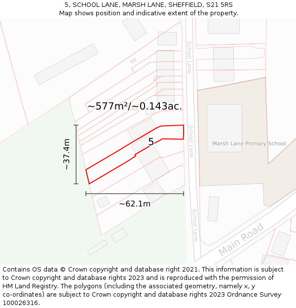 5, SCHOOL LANE, MARSH LANE, SHEFFIELD, S21 5RS: Plot and title map