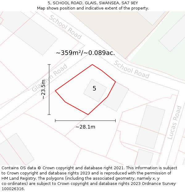 5, SCHOOL ROAD, GLAIS, SWANSEA, SA7 9EY: Plot and title map
