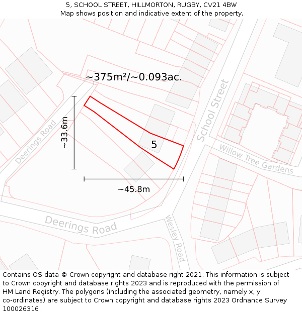 5, SCHOOL STREET, HILLMORTON, RUGBY, CV21 4BW: Plot and title map