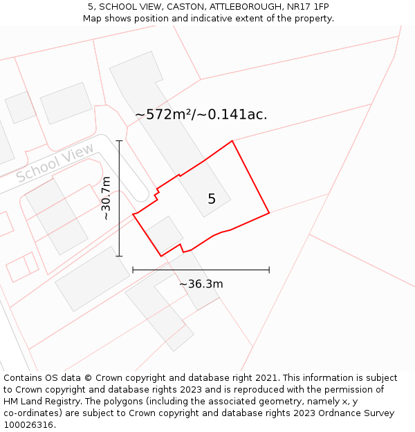 5, SCHOOL VIEW, CASTON, ATTLEBOROUGH, NR17 1FP: Plot and title map