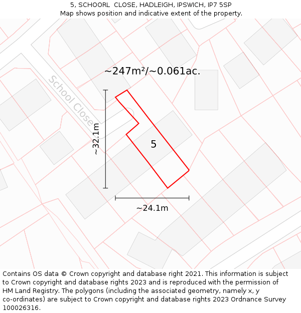 5, SCHOORL  CLOSE, HADLEIGH, IPSWICH, IP7 5SP: Plot and title map