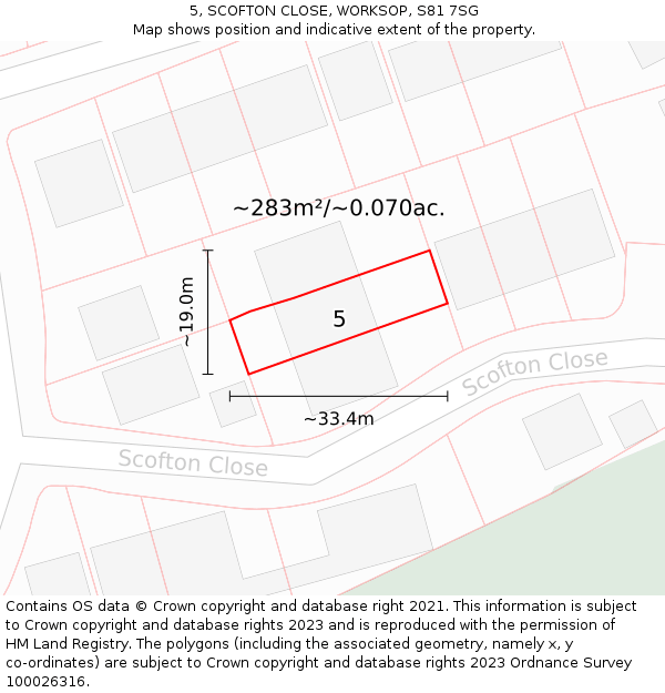 5, SCOFTON CLOSE, WORKSOP, S81 7SG: Plot and title map