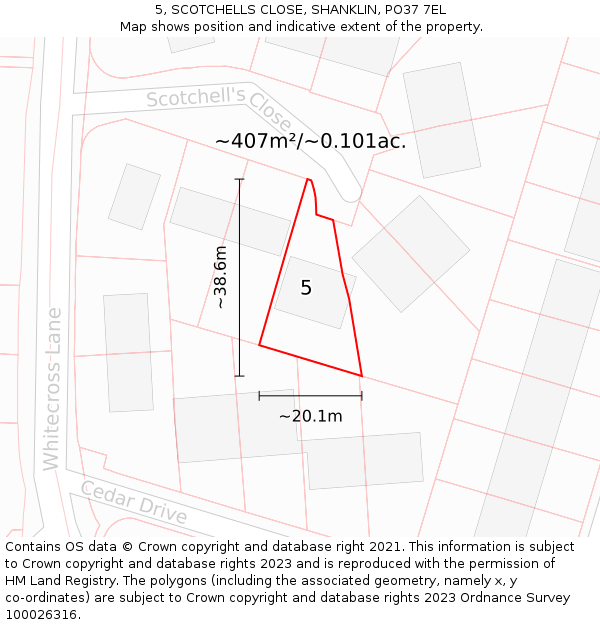 5, SCOTCHELLS CLOSE, SHANKLIN, PO37 7EL: Plot and title map