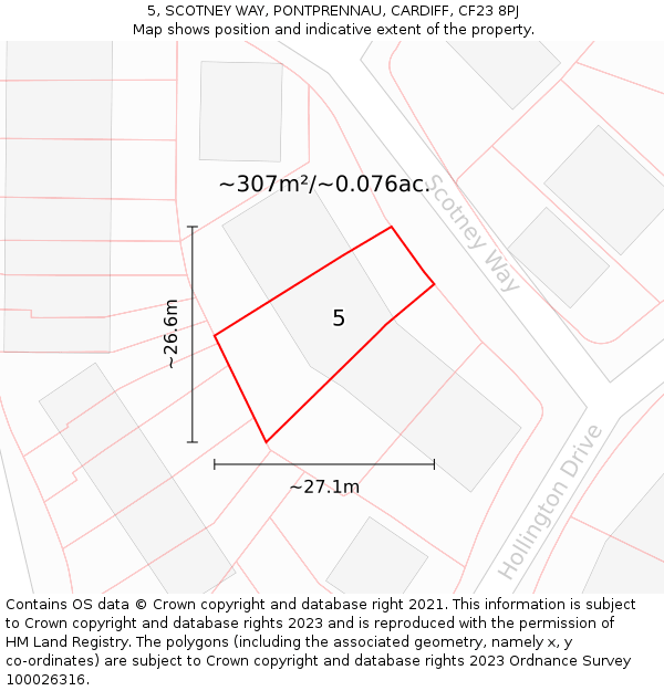 5, SCOTNEY WAY, PONTPRENNAU, CARDIFF, CF23 8PJ: Plot and title map
