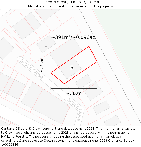 5, SCOTS CLOSE, HEREFORD, HR1 2RT: Plot and title map