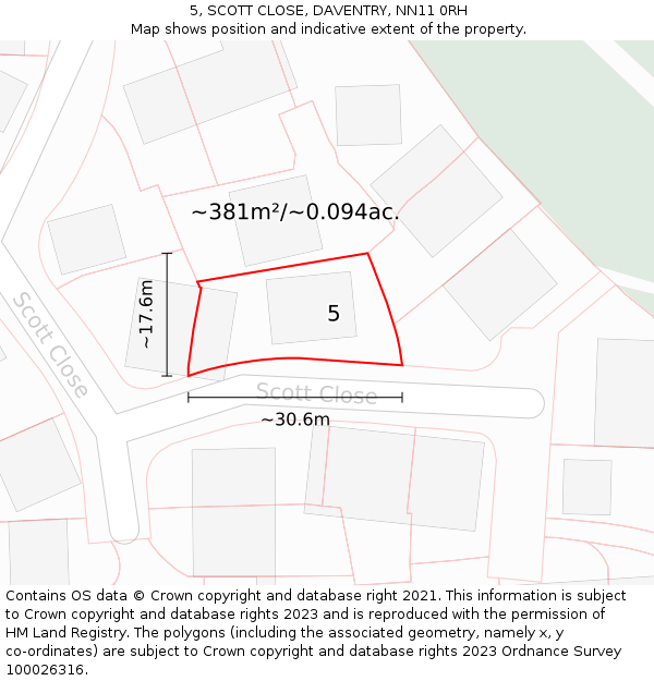 5, SCOTT CLOSE, DAVENTRY, NN11 0RH: Plot and title map