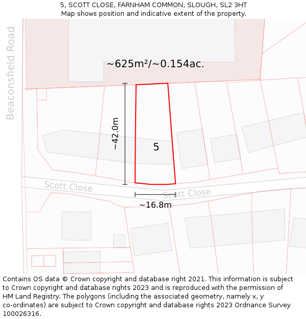 5, SCOTT CLOSE, FARNHAM COMMON, SLOUGH, SL2 3HT: Plot and title map