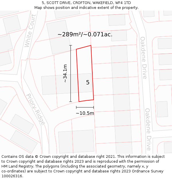 5, SCOTT DRIVE, CROFTON, WAKEFIELD, WF4 1TD: Plot and title map