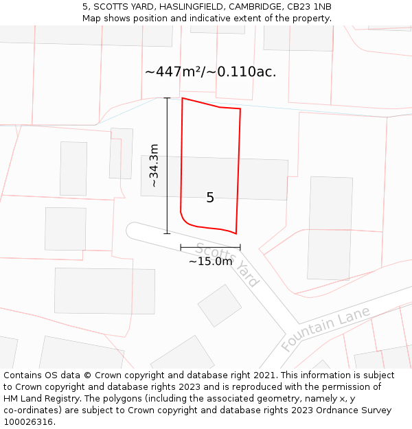 5, SCOTTS YARD, HASLINGFIELD, CAMBRIDGE, CB23 1NB: Plot and title map