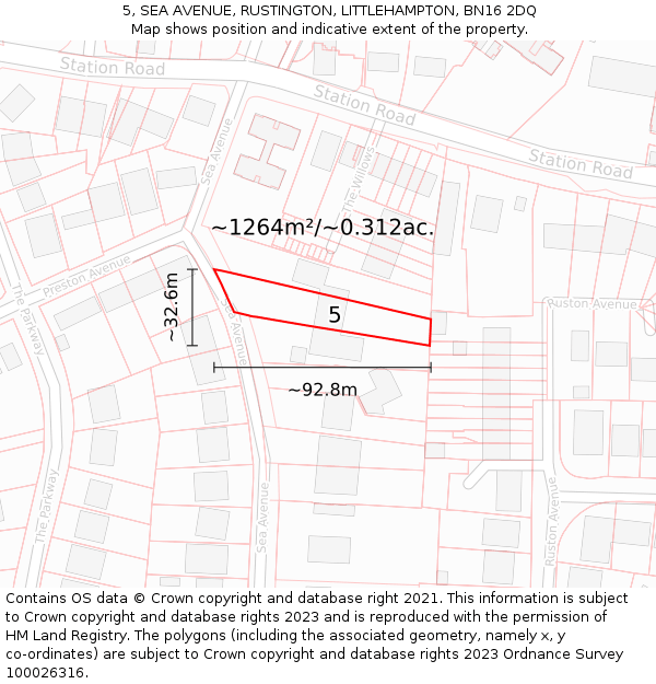 5, SEA AVENUE, RUSTINGTON, LITTLEHAMPTON, BN16 2DQ: Plot and title map