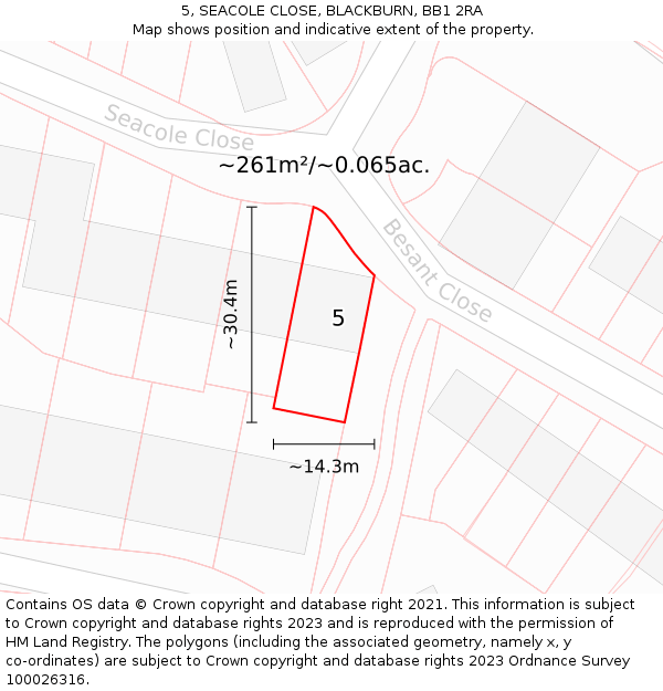 5, SEACOLE CLOSE, BLACKBURN, BB1 2RA: Plot and title map