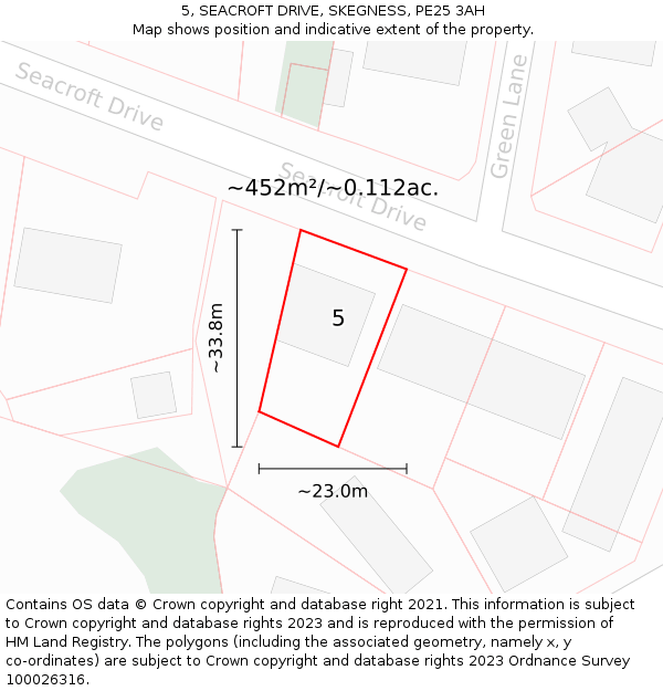 5, SEACROFT DRIVE, SKEGNESS, PE25 3AH: Plot and title map