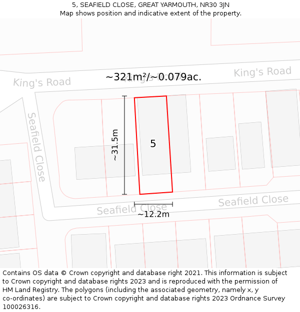 5, SEAFIELD CLOSE, GREAT YARMOUTH, NR30 3JN: Plot and title map