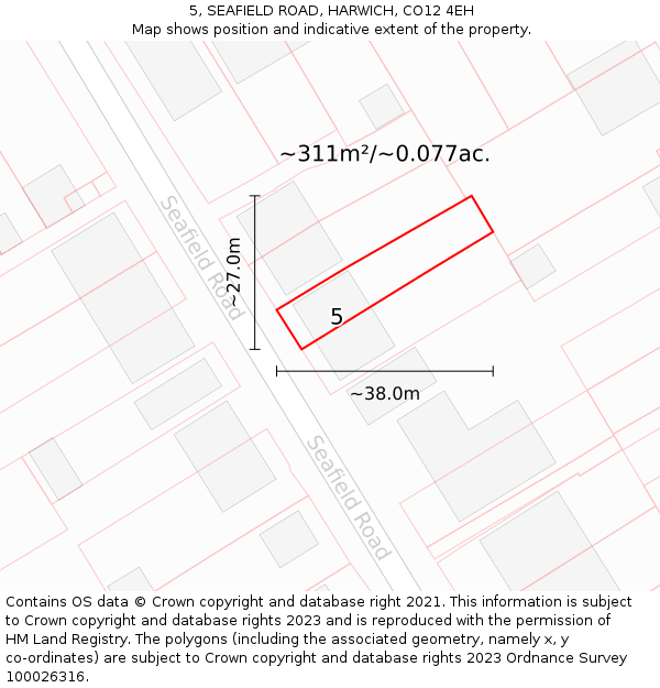 5, SEAFIELD ROAD, HARWICH, CO12 4EH: Plot and title map