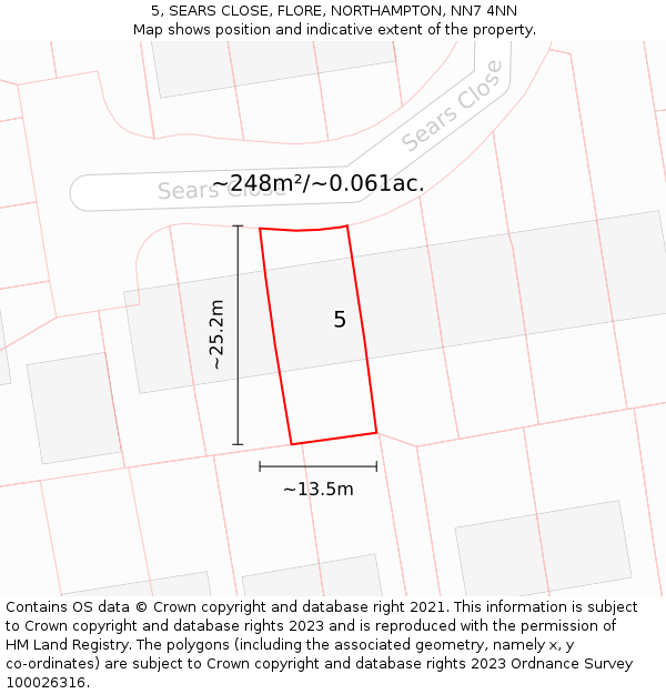5, SEARS CLOSE, FLORE, NORTHAMPTON, NN7 4NN: Plot and title map