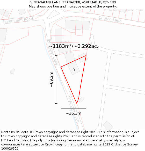 5, SEASALTER LANE, SEASALTER, WHITSTABLE, CT5 4BS: Plot and title map