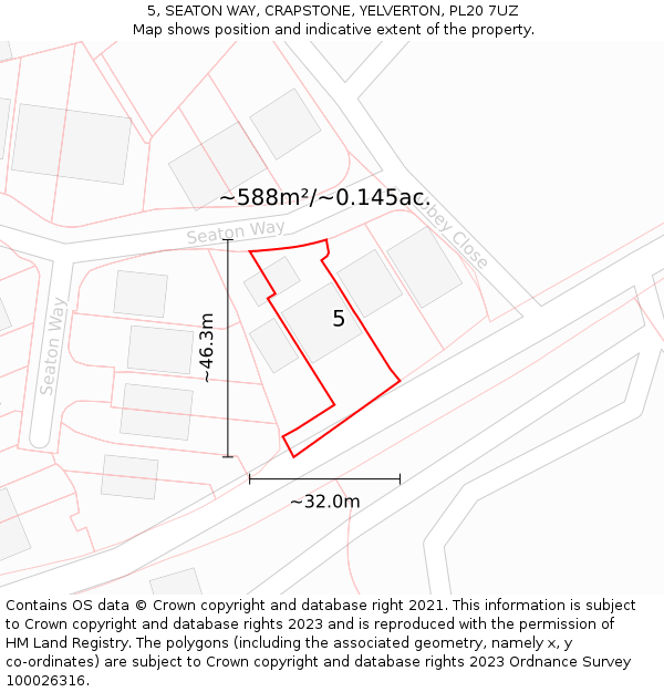 5, SEATON WAY, CRAPSTONE, YELVERTON, PL20 7UZ: Plot and title map