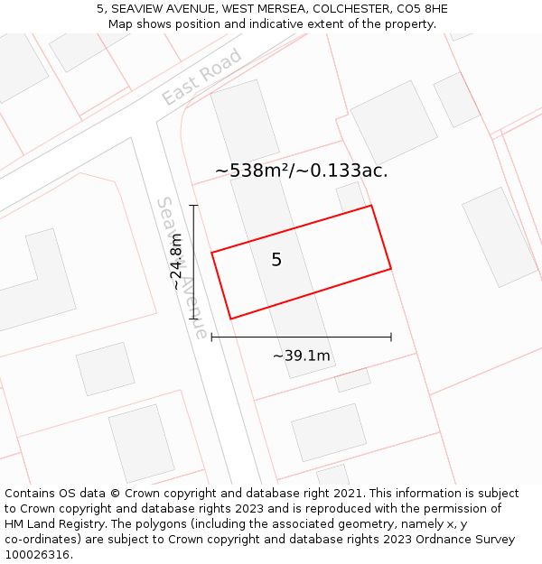 5, SEAVIEW AVENUE, WEST MERSEA, COLCHESTER, CO5 8HE: Plot and title map