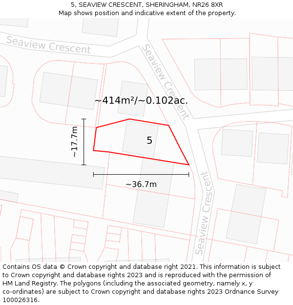 5, SEAVIEW CRESCENT, SHERINGHAM, NR26 8XR: Plot and title map