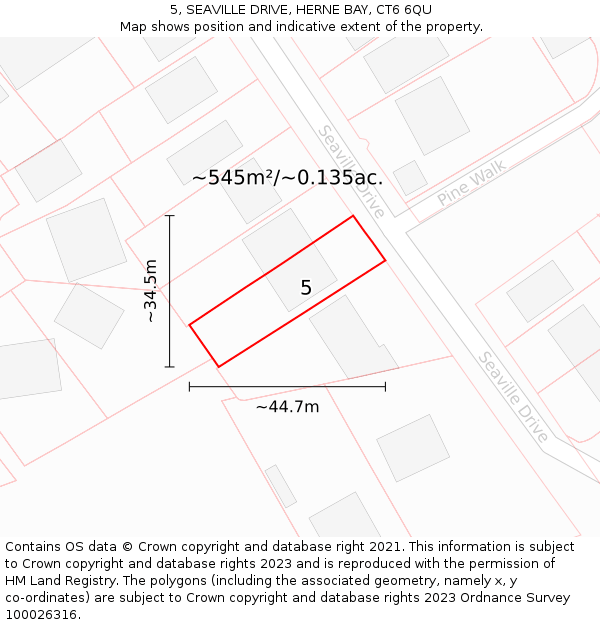 5, SEAVILLE DRIVE, HERNE BAY, CT6 6QU: Plot and title map