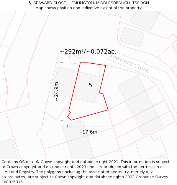 5, SEAWARD CLOSE, HEMLINGTON, MIDDLESBROUGH, TS8 9GN: Plot and title map