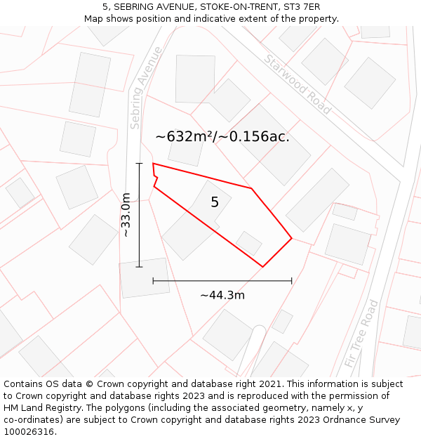 5, SEBRING AVENUE, STOKE-ON-TRENT, ST3 7ER: Plot and title map