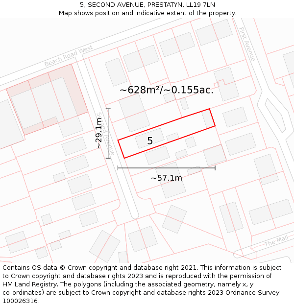 5, SECOND AVENUE, PRESTATYN, LL19 7LN: Plot and title map