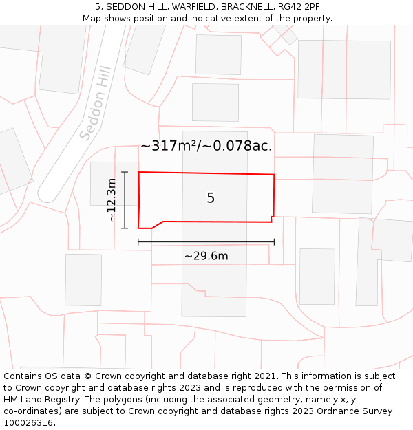 5, SEDDON HILL, WARFIELD, BRACKNELL, RG42 2PF: Plot and title map
