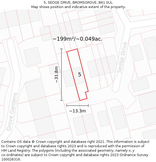 5, SEDGE DRIVE, BROMSGROVE, B61 0UL: Plot and title map