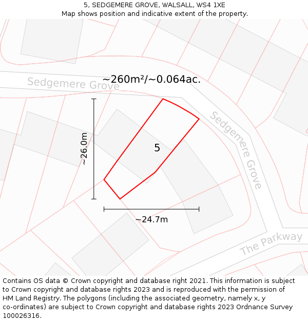 5, SEDGEMERE GROVE, WALSALL, WS4 1XE: Plot and title map