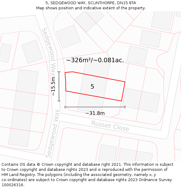 5, SEDGEWOOD WAY, SCUNTHORPE, DN15 8TA: Plot and title map