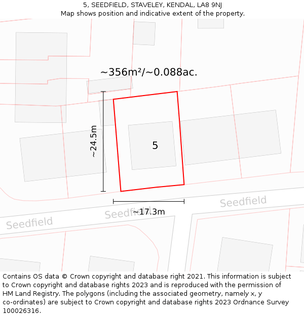 5, SEEDFIELD, STAVELEY, KENDAL, LA8 9NJ: Plot and title map