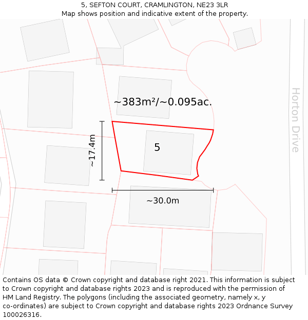 5, SEFTON COURT, CRAMLINGTON, NE23 3LR: Plot and title map