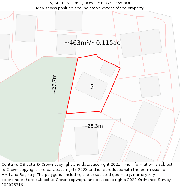5, SEFTON DRIVE, ROWLEY REGIS, B65 8QE: Plot and title map