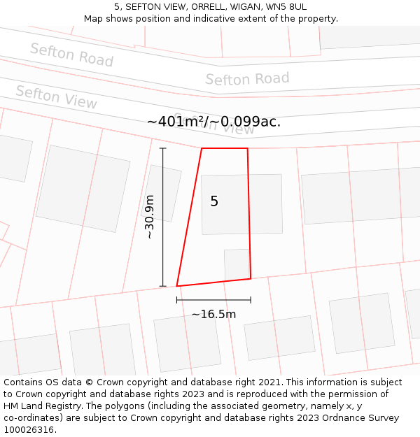 5, SEFTON VIEW, ORRELL, WIGAN, WN5 8UL: Plot and title map